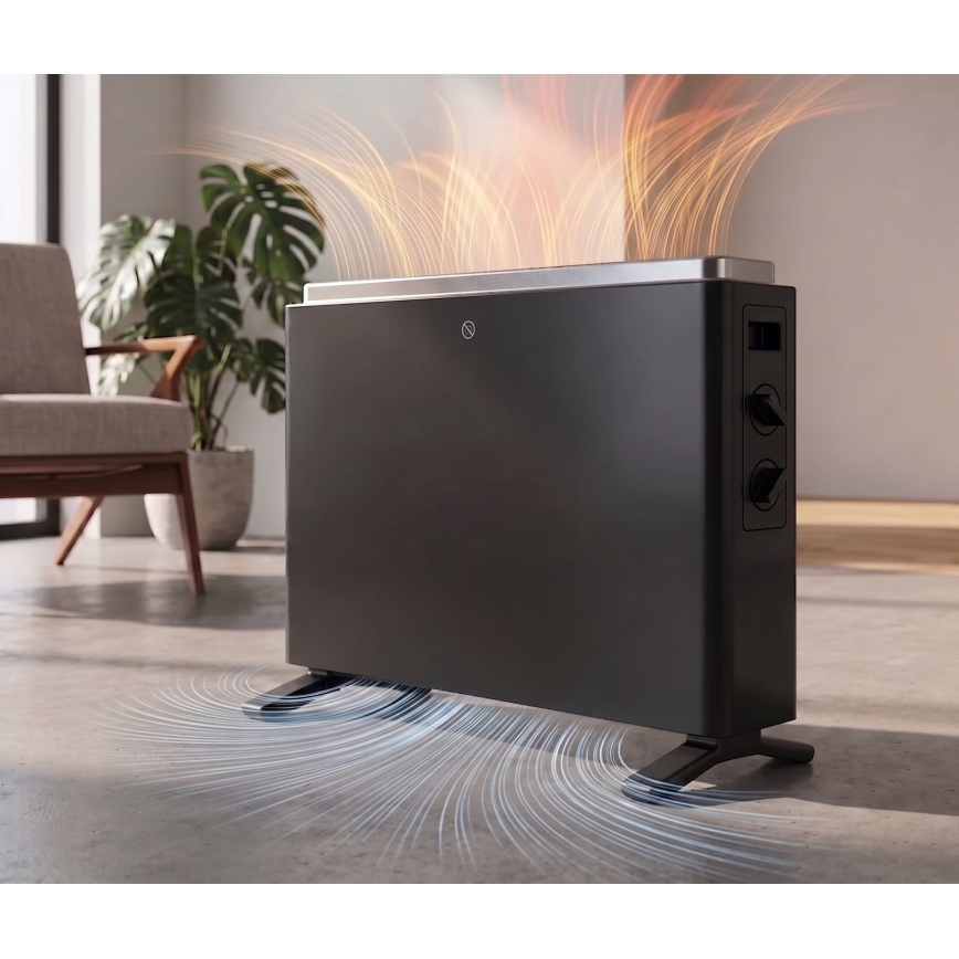 ZEVENTI - Aquecedor elétrico/convector 800/1200/2000W/230V preto