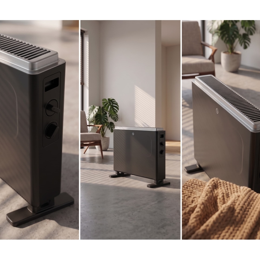 ZEVENTI - Aquecedor elétrico/convector 800/1200/2000W/230V preto