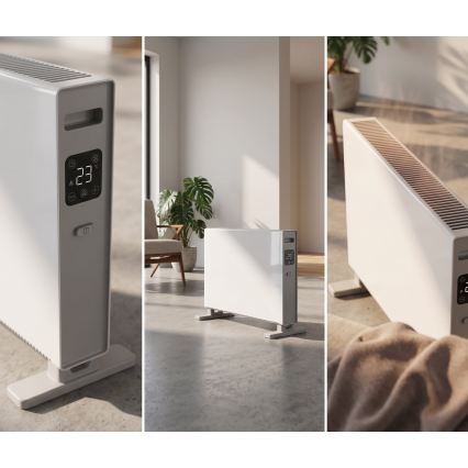 ZEVENTI - Aquecedor eléctrico/convector com ecrã LCD 1250/2000W/230V branco + controlo remoto