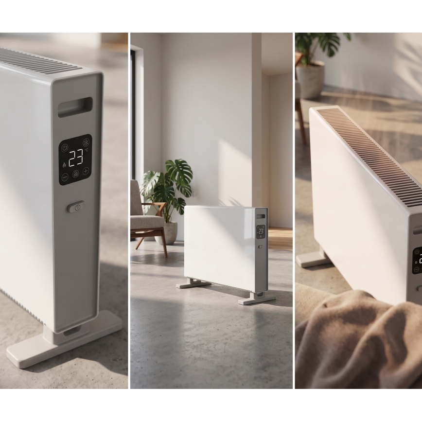 ZEVENTI - Aquecedor eléctrico/convector com ecrã LCD 1250/2000W/230V branco + controlo remoto