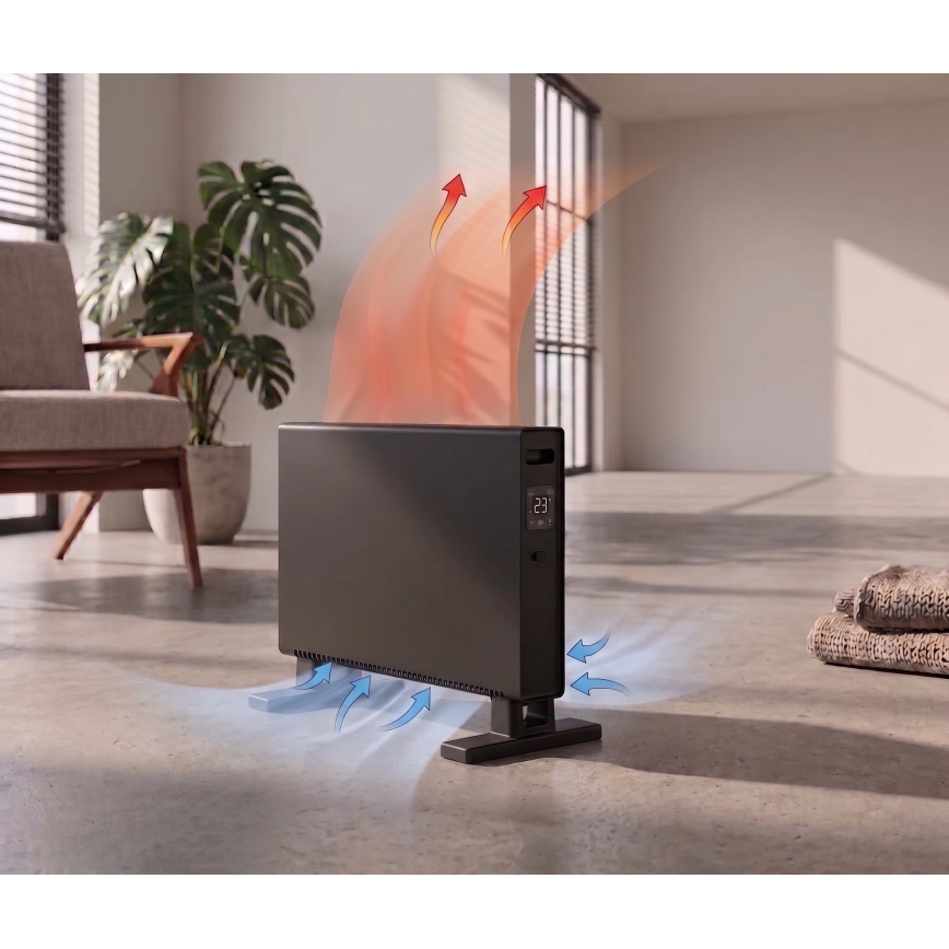 ZEVENTI - Aquecedor/convector elétrico com ecrã LCD 1250/2000W/230V preto + controlo remoto