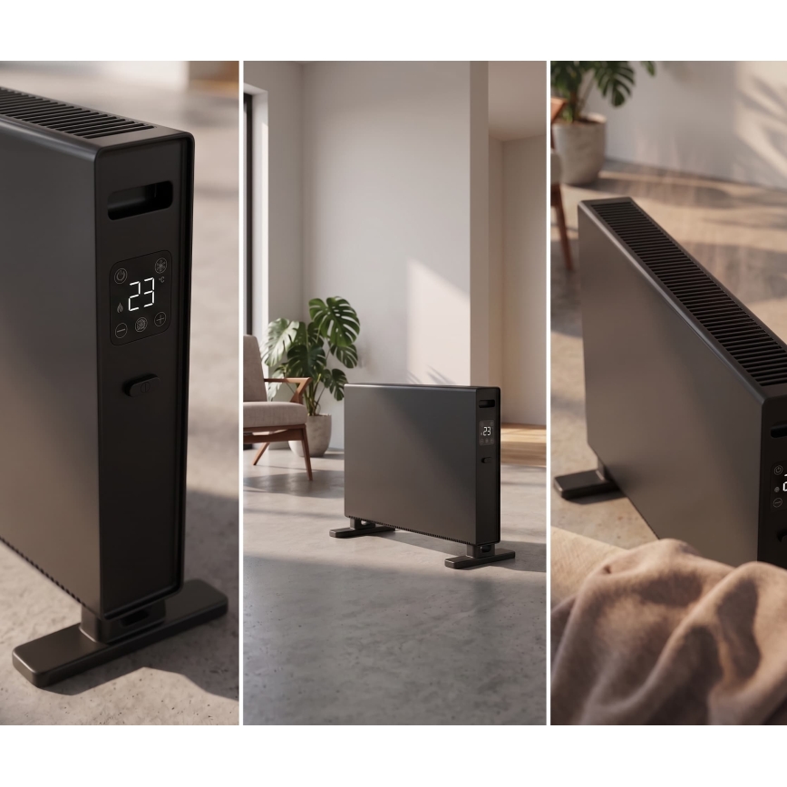 ZEVENTI - Aquecedor/convector elétrico com ecrã LCD 1250/2000W/230V preto + controlo remoto