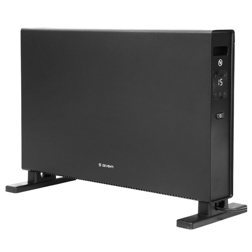 ZEVENTI - Aquecedor/convector elétrico com ecrã LCD 1250/2000W/230V preto + controlo remoto