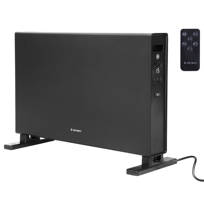 ZEVENTI - Aquecedor/convector elétrico com ecrã LCD 1250/2000W/230V preto + controlo remoto