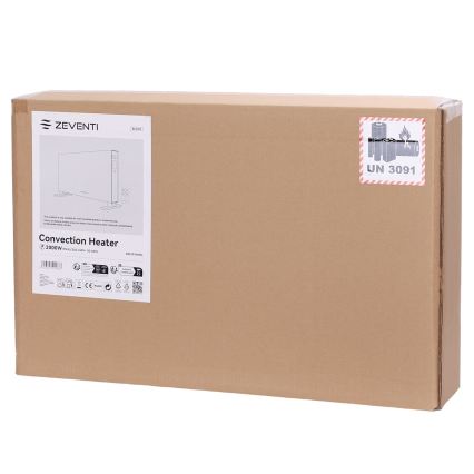 ZEVENTI - Aquecedor/convector elétrico com ecrã LCD 1250/2000W/230V preto + controlo remoto