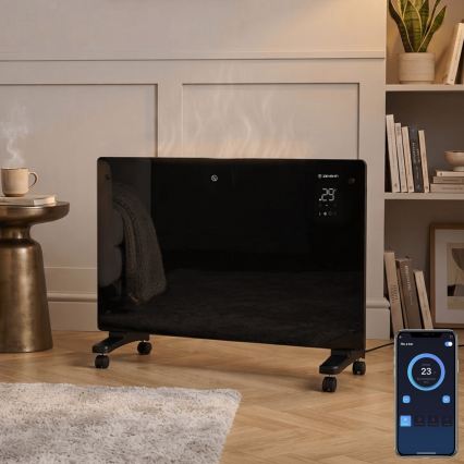 ZEVENTI - aquecedor elétrico mural/convector inteligente com ecrã LCD 1000/2000W/230V Wi-Fi preto