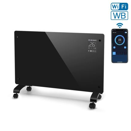 ZEVENTI - aquecedor elétrico mural/convector inteligente com ecrã LCD 1000/2000W/230V Wi-Fi preto