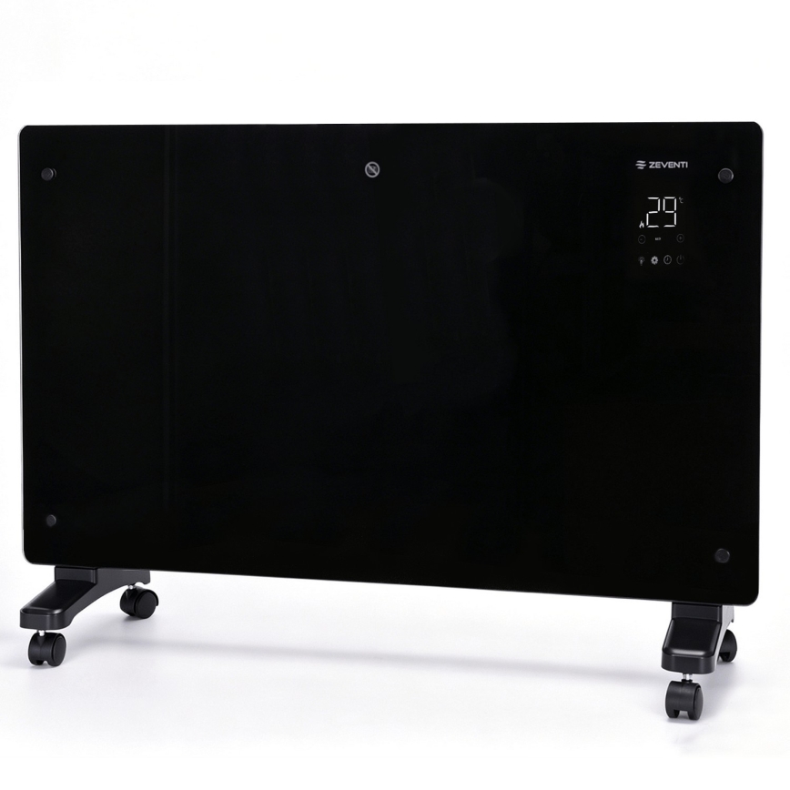 ZEVENTI - aquecedor elétrico mural/convector inteligente com ecrã LCD 1000/2000W/230V Wi-Fi preto
