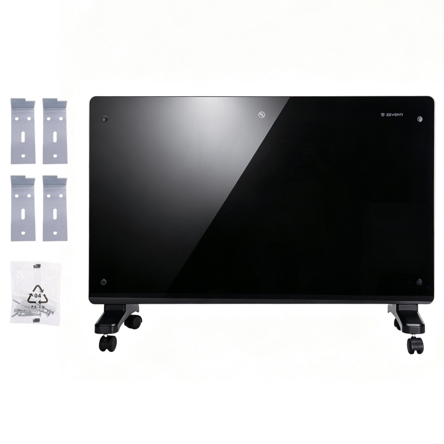 ZEVENTI - aquecedor elétrico mural/convector inteligente com ecrã LCD 1000/2000W/230V Wi-Fi preto
