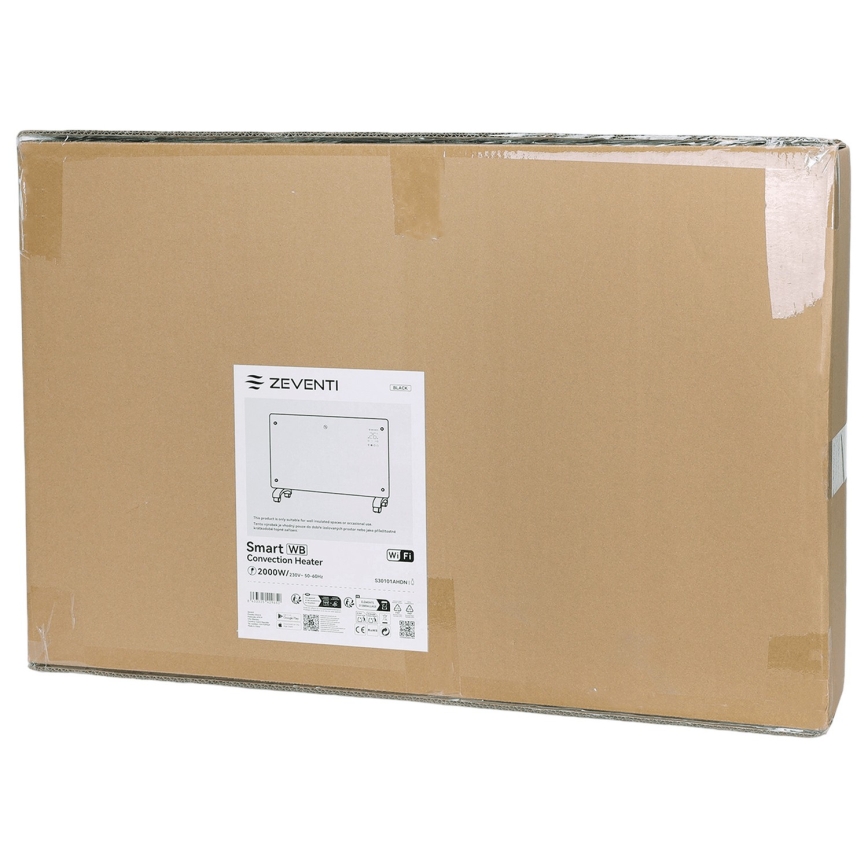 ZEVENTI - aquecedor elétrico mural/convector inteligente com ecrã LCD 1000/2000W/230V Wi-Fi preto