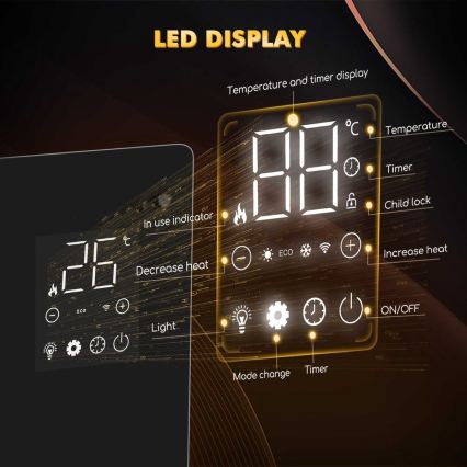 ZEVENTI - Aquecedor elétrico/convector de parede inteligente com ecrã LCD 1000/2000W/230V Wi-Fi branco