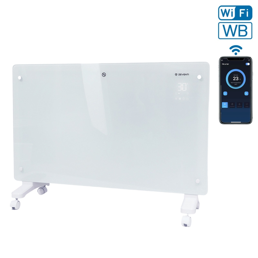 ZEVENTI - Aquecedor elétrico/convector de parede inteligente com ecrã LCD 1000/2000W/230V Wi-Fi branco