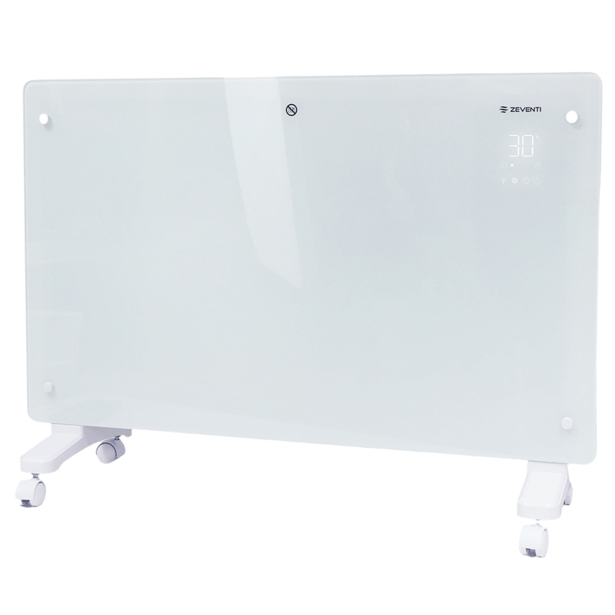 ZEVENTI - Aquecedor elétrico/convector de parede inteligente com ecrã LCD 1000/2000W/230V Wi-Fi branco