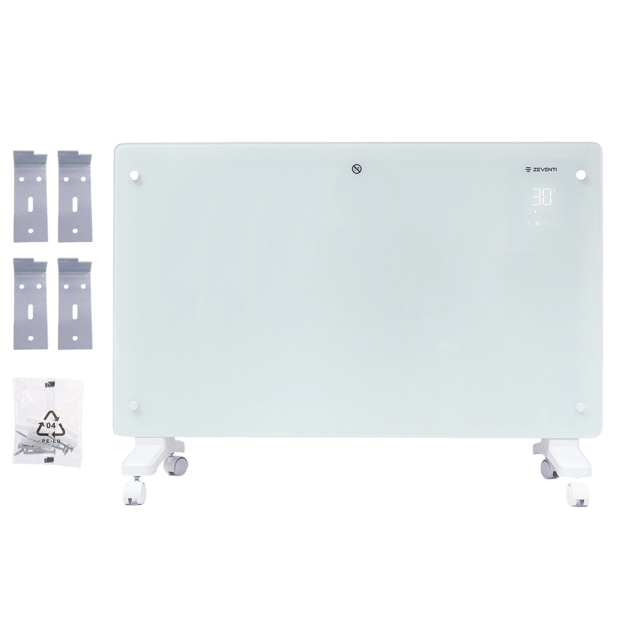 ZEVENTI - Aquecedor elétrico/convector de parede inteligente com ecrã LCD 1000/2000W/230V Wi-Fi branco