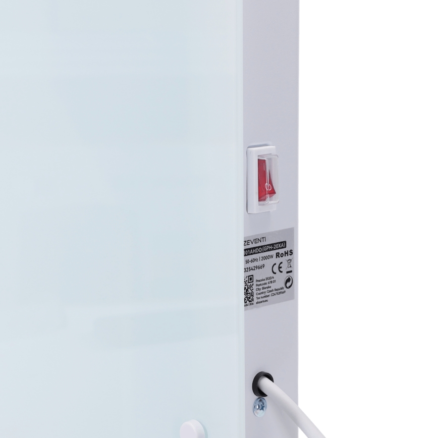 ZEVENTI - Aquecedor elétrico/convector de parede inteligente com ecrã LCD 1000/2000W/230V Wi-Fi branco
