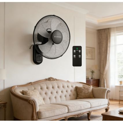ZEVENTI - Ventilador de parede FANNY 45W/230V, diâmetro 41 cm, preto + comando remoto