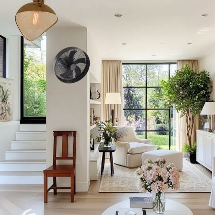 ZEVENTI - Ventilador de parede FANNY 50W/230V Ø 45 cm preto + controlo remoto