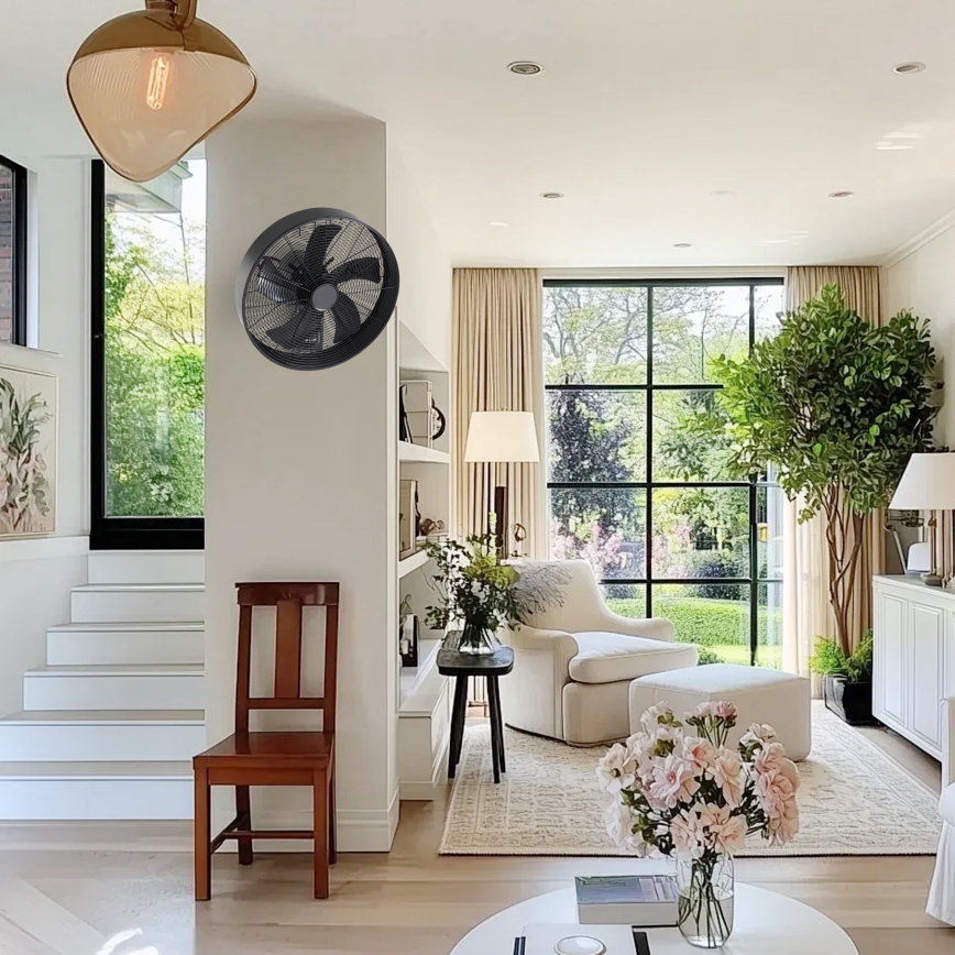 ZEVENTI - Ventilador de parede FANNY 50W/230V Ø 45 cm preto + controlo remoto