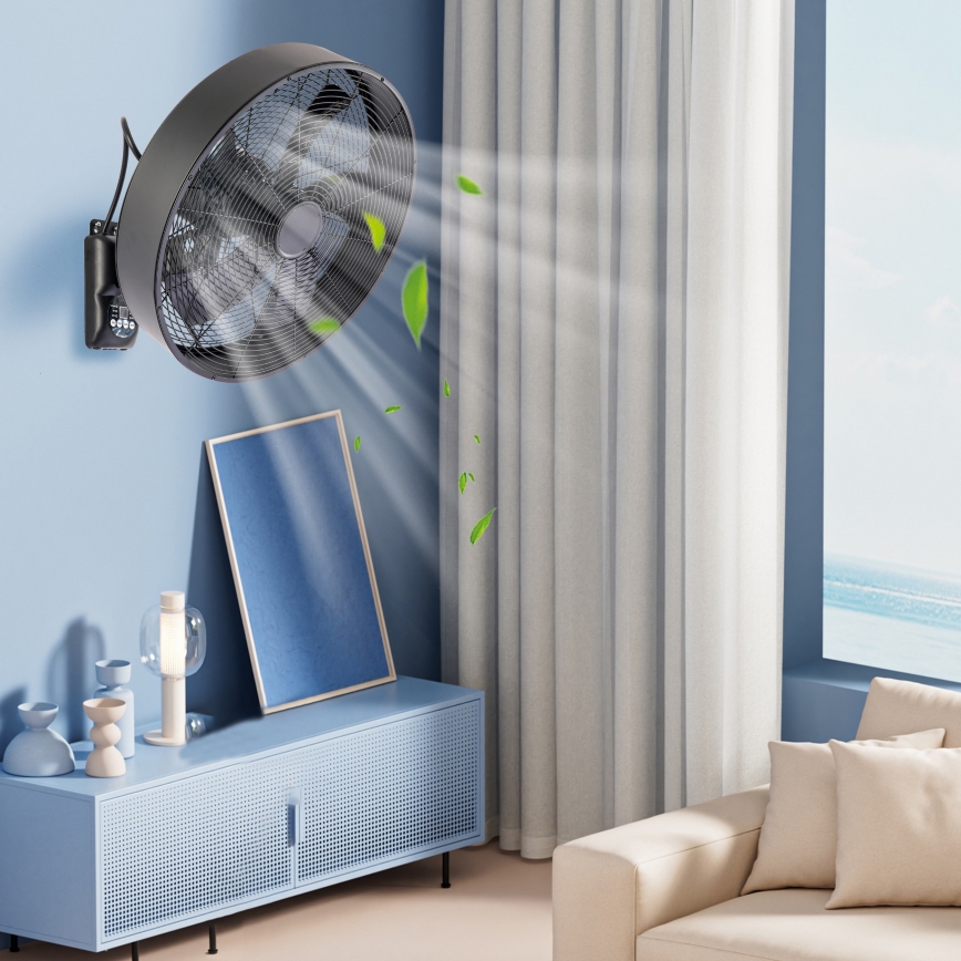 ZEVENTI - Ventilador de parede FANNY 50W/230V Ø 45 cm preto + controlo remoto