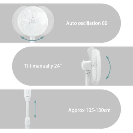ZEVENTI - Ventilador de pé FLOW 40W/230V branco
