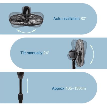 ZEVENTI - Ventilador de pé 40W/230V Ø 40 cm preto