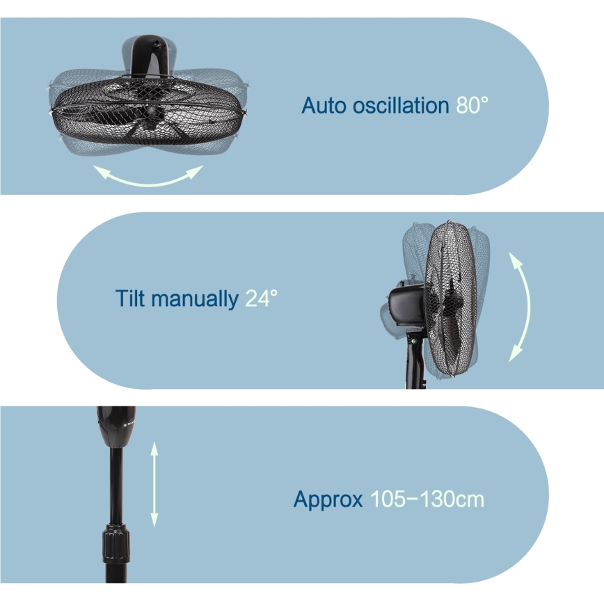 ZEVENTI - Ventilador de pé 40W/230V Ø 40 cm preto