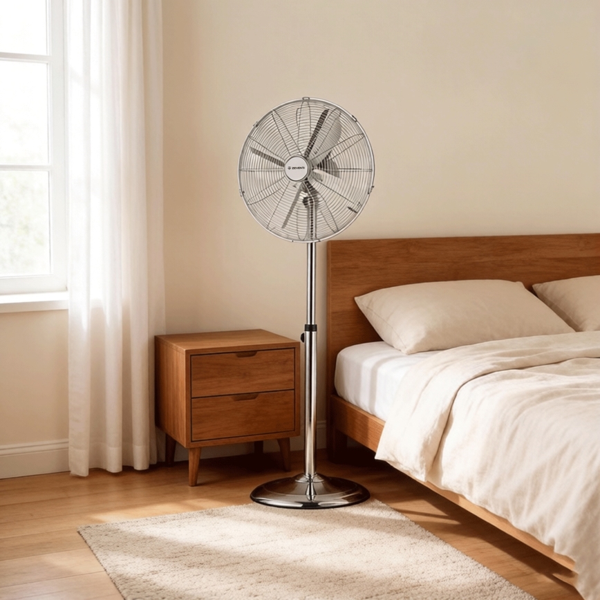 ZEVENTI - Ventilador de pé FLOW 50W/230V 125 cm cromado brilhante