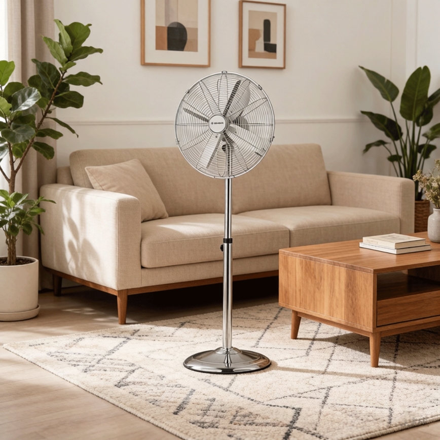ZEVENTI - Ventilador de pé FLOW 50W/230V 125 cm cromado brilhante