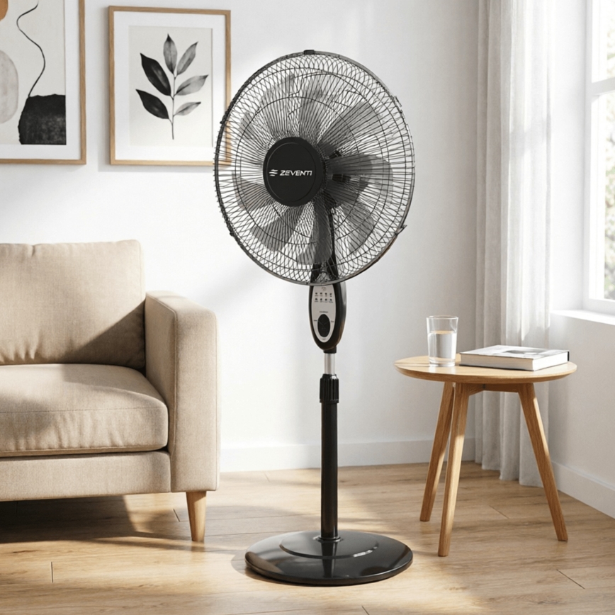 ZEVENTI - Ventilador de pé FLOW 55W/230V 130 cm preto + controlo remoto