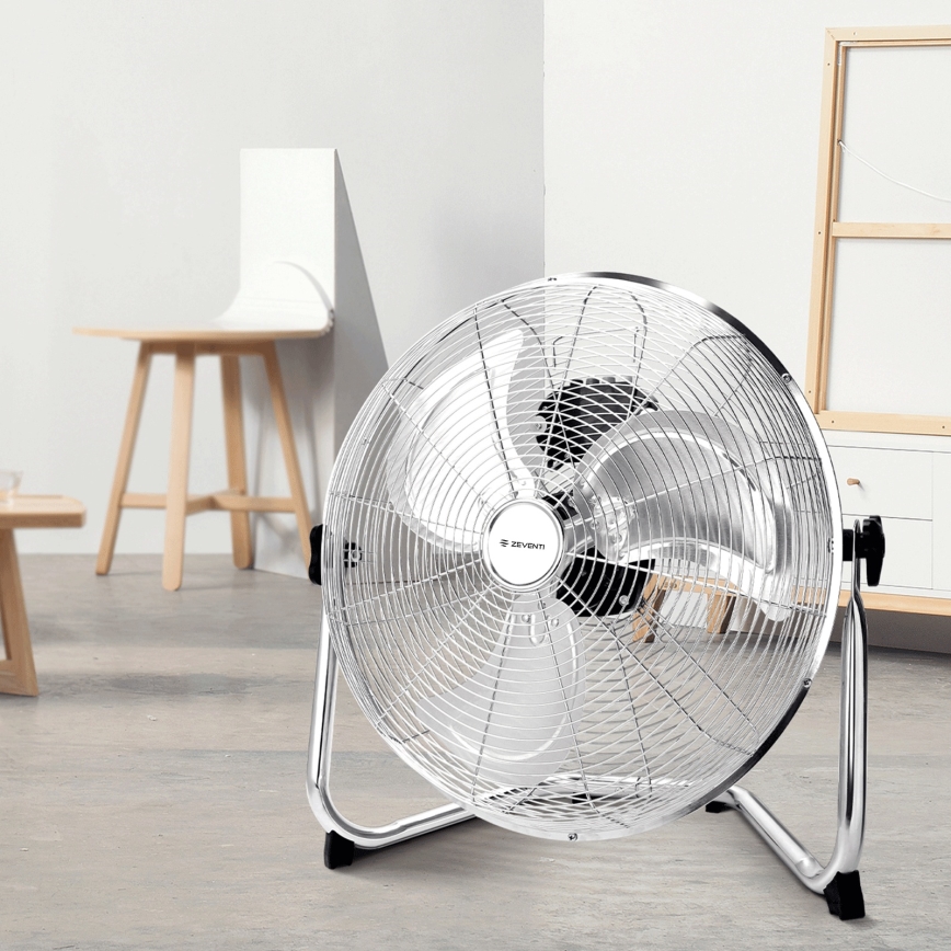 ZEVENTI - Ventilador de pé FLOW 60W/230V 44,5 cm cromado brilhante