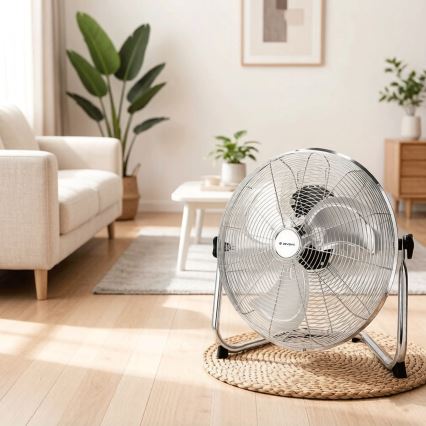 ZEVENTI - Ventilador de pé FLOW 60W/230V 44,5 cm cromado brilhante