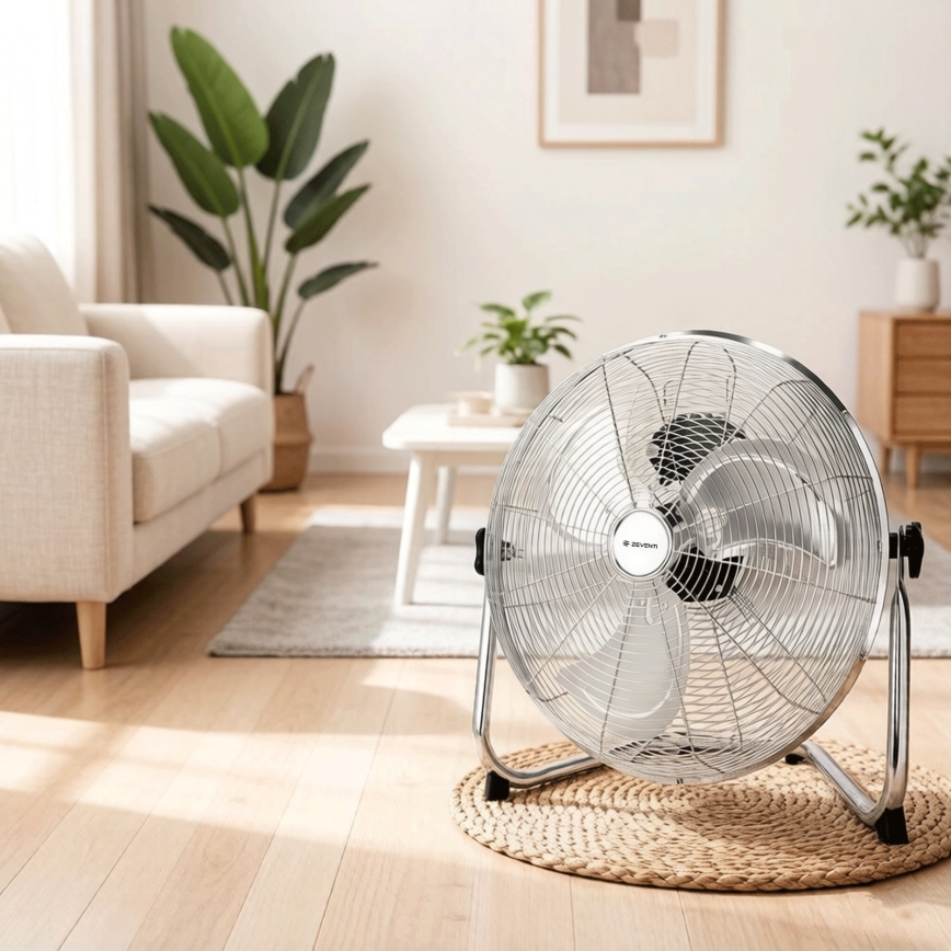 ZEVENTI - Ventilador de pé FLOW 60W/230V 44,5 cm cromado brilhante