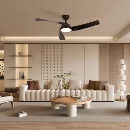 ZEVENTI - Ventilador de teto LED regulável AERYS LED/24W/230V 3000/4000/6000K Wi-Fi Tuya preto + comando remoto