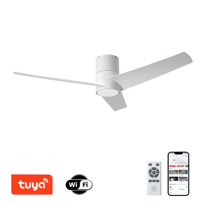 ZEVENTI - Ventilador de teto BARROSA LED/18W/230V 3000/4000/6000K Wi-Fi Tuya branco + controlo remoto