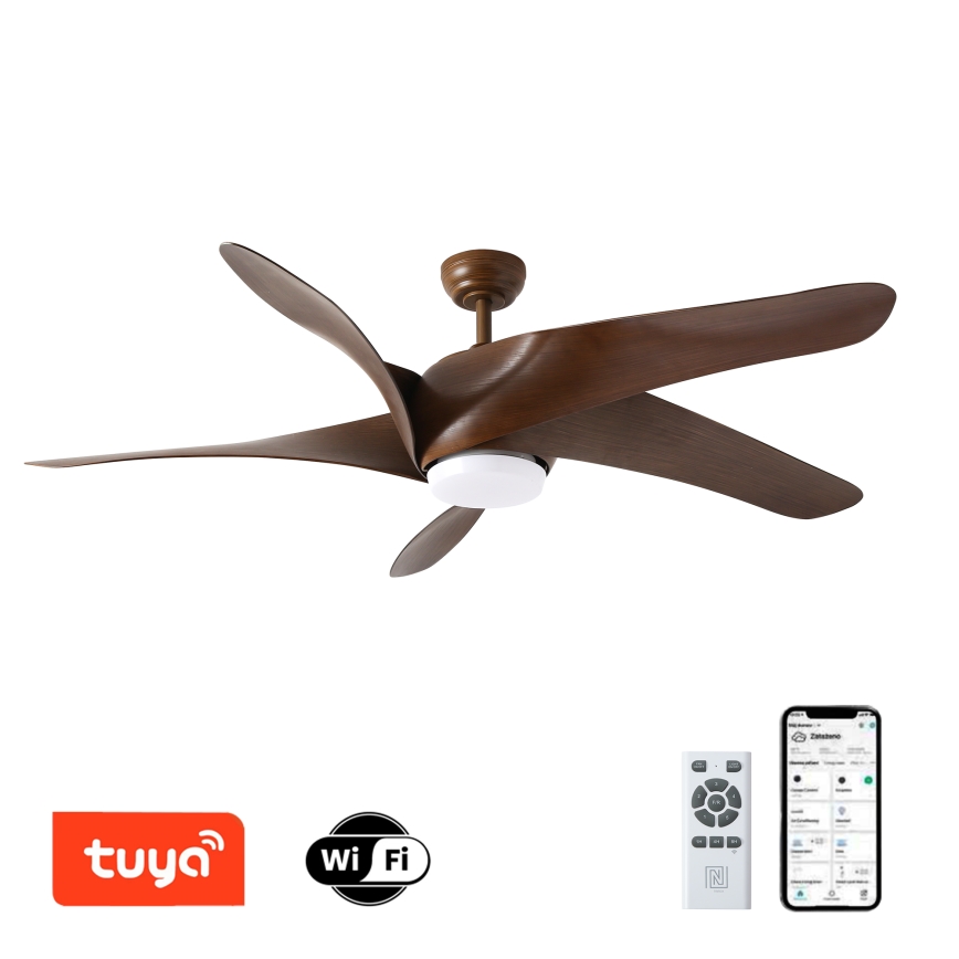 ZEVENTI - Ventilador de teto LED LUCCA LED/18W/230V 3000/4000/6000K Wi-Fi Tuya castanho + comando remoto