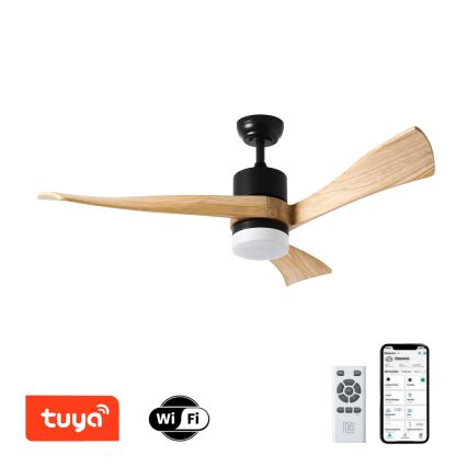 ZEVENTI - Ventilador de teto LED NATURITO LED/18W/230V 3000/4000/6000K Wi-Fi Tuya preto/carvalho + controlo remoto