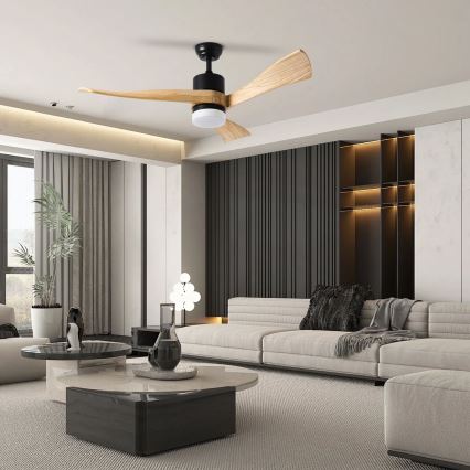 ZEVENTI - Ventilador de teto LED NATURITO LED/18W/230V 3000/4000/6000K Wi-Fi Tuya preto/carvalho + controlo remoto