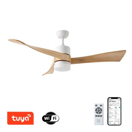 ZEVENTI - Ventilador de tecto LED NATURITO LED/18W/230V 3000/4000/6000K Wi-Fi Tuya branco/carvalho + controlo remoto