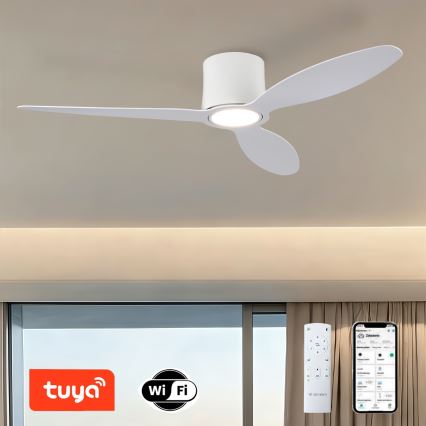 ZEVENTI - Ventilador de teto LED dimerizável VENTORA LED/24W/230V 3000/4000/6000K Wi-Fi Tuya branco + controlo remoto
