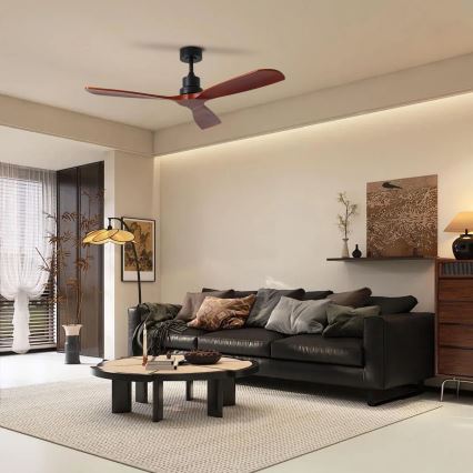 ZEVENTI - Ventilador de tecto LIONI Wi-Fi Tuya preto/carvalho + controlo remoto