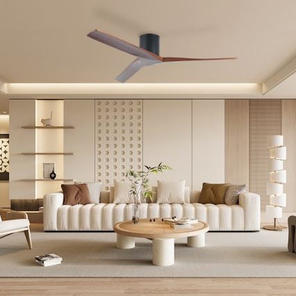 ZEVENTI - Ventilador de teto VELLON Wi-Fi Tuya preto/nogueira + comando remoto