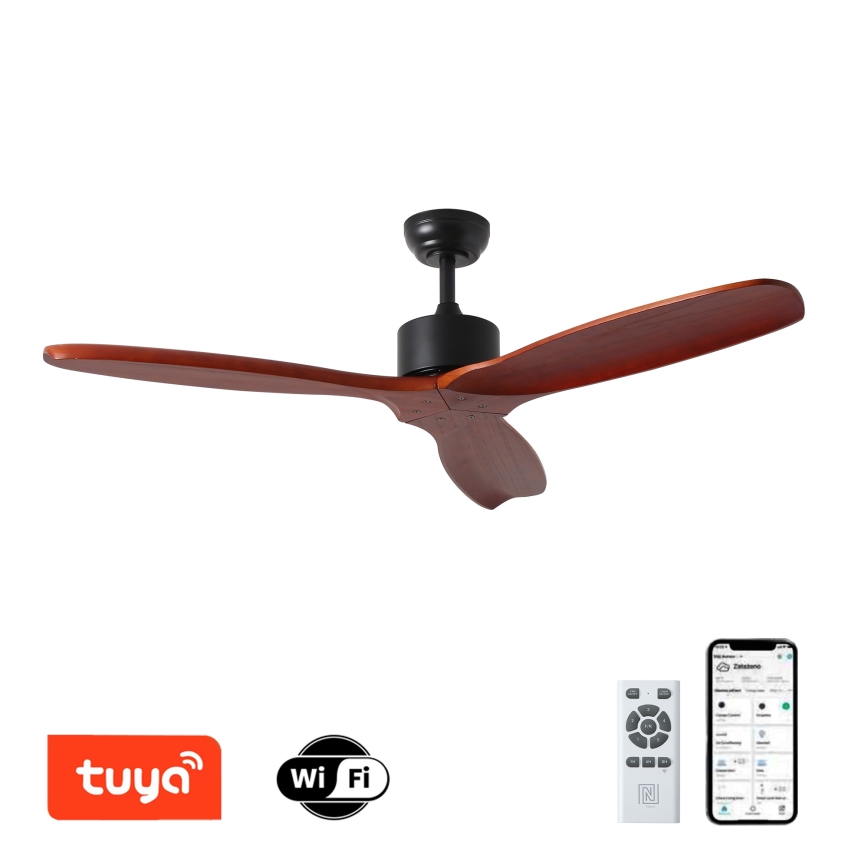 ZEVENTI - Ventilador de teto CUENCA Wi-Fi Tuya preto/carvalho + comando remoto