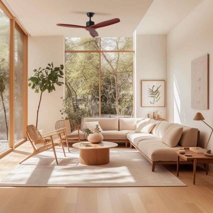 ZEVENTI - Ventilador de teto CUENCA Wi-Fi Tuya preto/carvalho + comando remoto