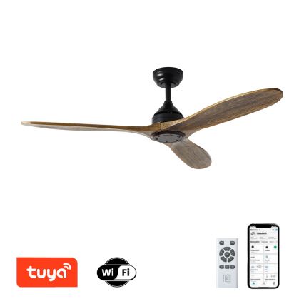 ZEVENTI - Ventilador de teto LAURIA Wi-Fi Tuya, preto/carvalho, com comando remoto