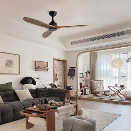 ZEVENTI - Ventilador de teto LAURIA Wi-Fi Tuya, preto/carvalho, com comando remoto