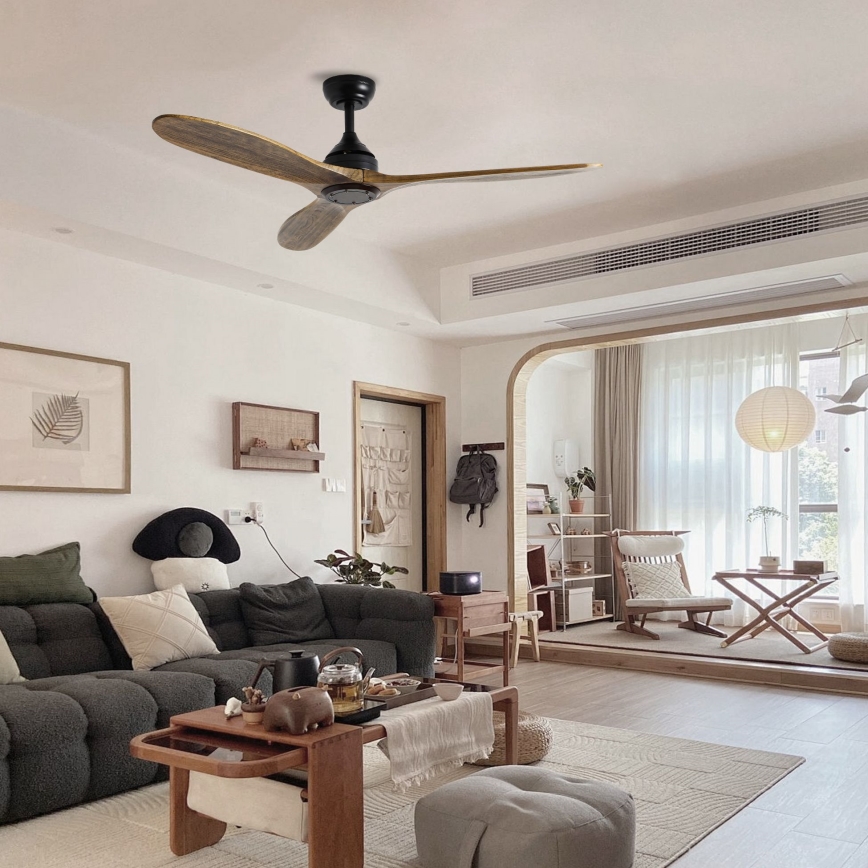 ZEVENTI - Ventilador de teto LAURIA Wi-Fi Tuya, preto/carvalho, com comando remoto