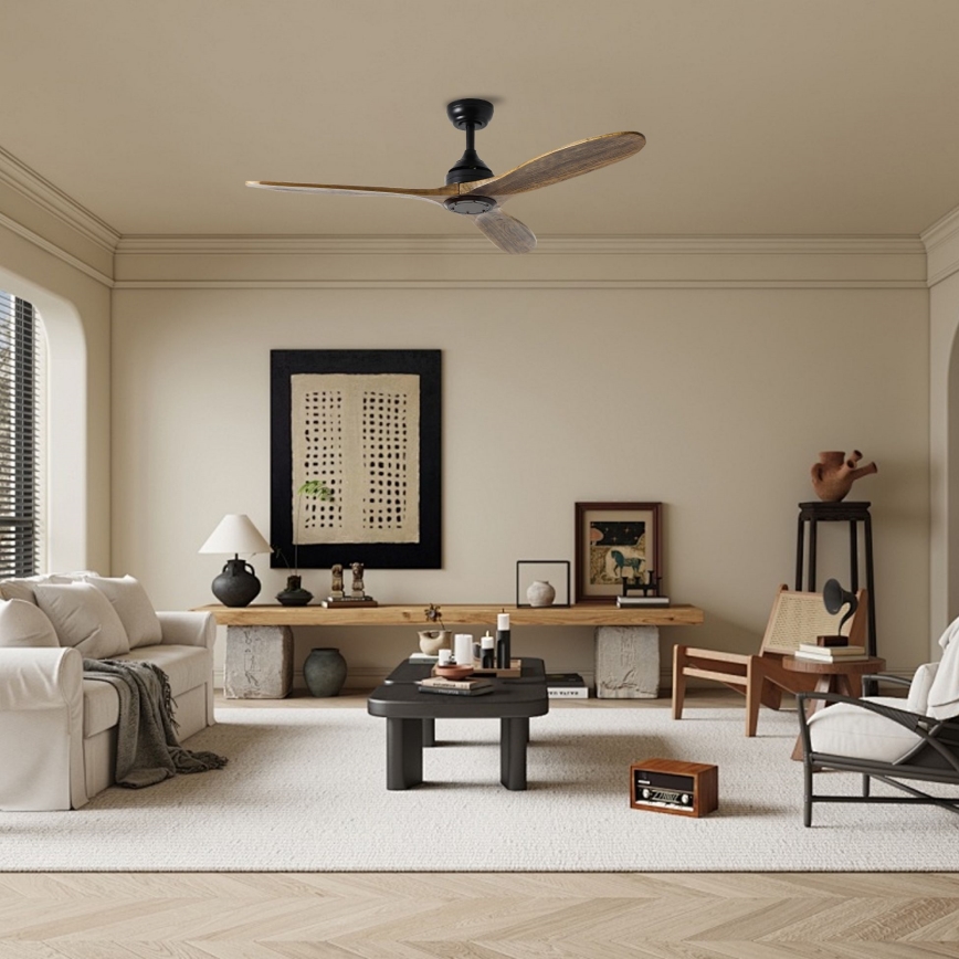 ZEVENTI - Ventilador de teto LAURIA Wi-Fi Tuya, preto/carvalho, com comando remoto