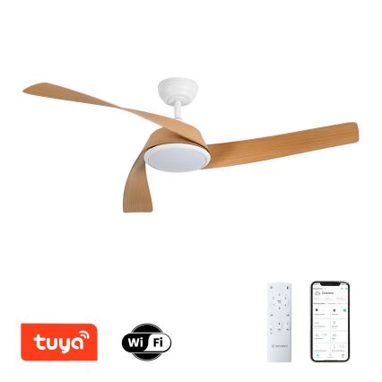 ZEVENTI - Ventilador de teto LED regulável AERYS LED/24W/230V 3000/4000/6000K Wi‑Fi Tuya branco/carvalho + controlo remoto