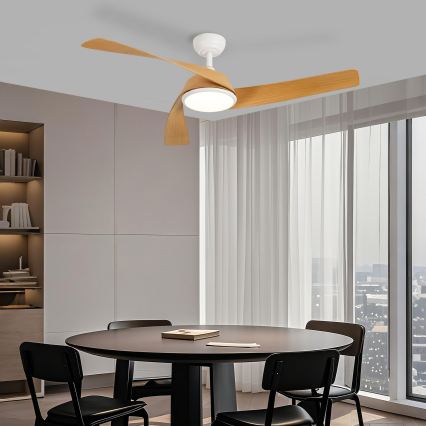 ZEVENTI - Ventilador de teto LED regulável AERYS LED/24W/230V 3000/4000/6000K Wi‑Fi Tuya branco/carvalho + controlo remoto