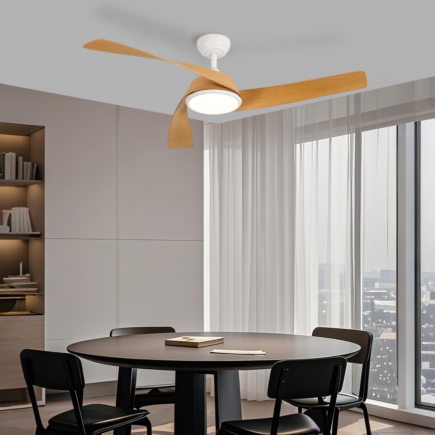 ZEVENTI - Ventilador de teto LED regulável AERYS LED/24W/230V 3000/4000/6000K Wi‑Fi Tuya branco/carvalho + controlo remoto